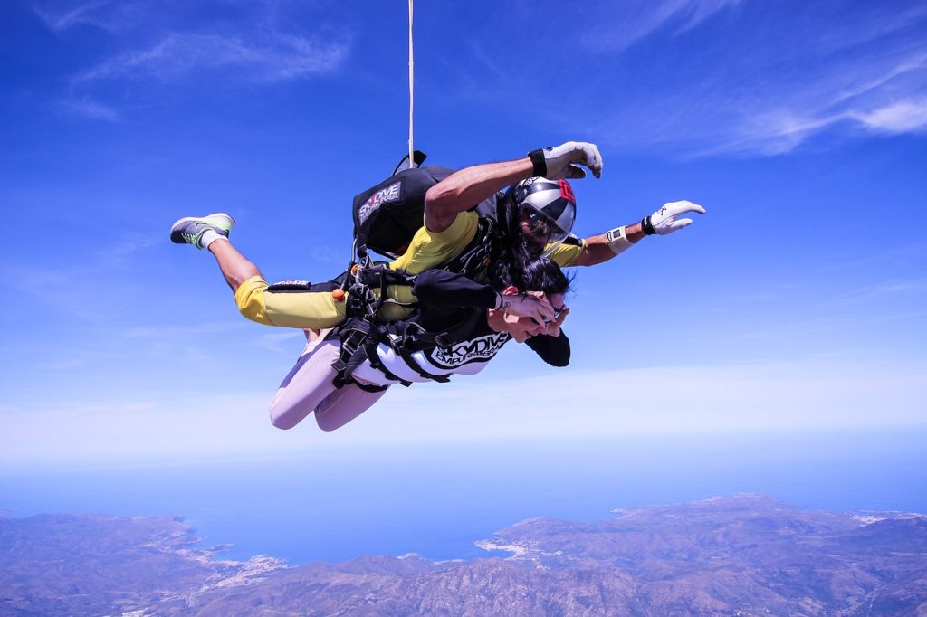 skydive, blue sky, spain